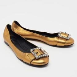 Pre Owned Marc Jacobs Metallic Leather Crystal Embellished Buckle Ballet Flats Size 39