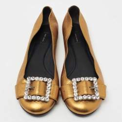 Pre Owned Marc Jacobs Metallic Leather Crystal Embellished Buckle Ballet Flats Size 39
