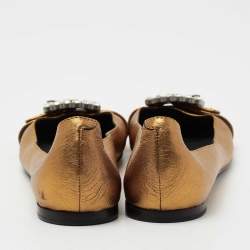 Pre Owned Marc Jacobs Metallic Leather Crystal Embellished Buckle Ballet Flats Size 39