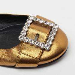 Pre Owned Marc Jacobs Metallic Leather Crystal Embellished Buckle Ballet Flats Size 39