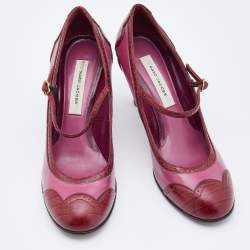 Marc Jacobs Pink/Red Croc Embossed and Leather Mary Jane Pumps Size 38