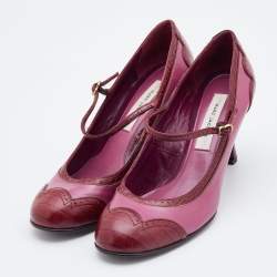 Marc Jacobs Pink/Red Croc Embossed and Leather Mary Jane Pumps Size 38