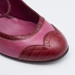 Marc Jacobs Pink/Red Croc Embossed and Leather Mary Jane Pumps Size 38