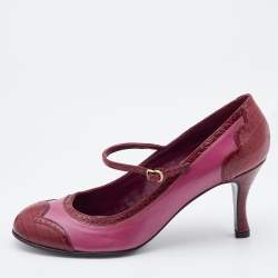 Marc Jacobs Pink/Red Croc Embossed and Leather Mary Jane Pumps Size 38