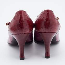 Marc Jacobs Pink/Red Croc Embossed and Leather Mary Jane Pumps Size 38