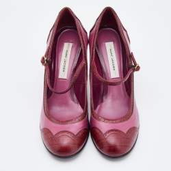Marc Jacobs Pink/Red Croc Embossed and Leather Mary Jane Pumps Size 38