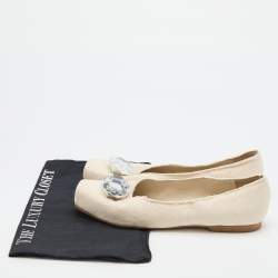 Marc Jacobs Off White Canvas Crystal Embellished Square Toe Ballet Flats Size 39