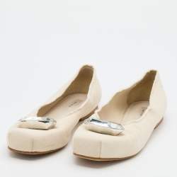 Marc Jacobs Off White Canvas Crystal Embellished Square Toe Ballet Flats Size 39