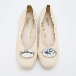 Marc Jacobs Off White Canvas Crystal Embellished Square Toe Ballet Flats Size 39