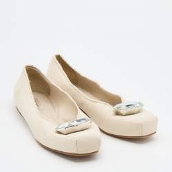 Marc Jacobs Off White Canvas Crystal Embellished Square Toe Ballet Flats Size 39