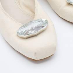 Marc Jacobs Off White Canvas Crystal Embellished Square Toe Ballet Flats Size 39