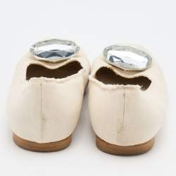 Marc Jacobs Off White Canvas Crystal Embellished Square Toe Ballet Flats Size 39