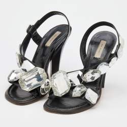 Pre Owned Marc Jacobs Black Leather Embellished D'orsay Sandals Size 39