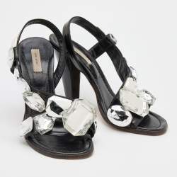 Pre Owned Marc Jacobs Black Leather Embellished D'orsay Sandals Size 39