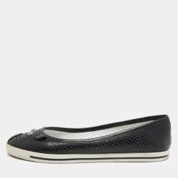Marc Jacobs Black Perforated Leather Mouse Ballet Flats Size 37.5
