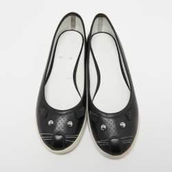 Marc Jacobs Black Perforated Leather Mouse Ballet Flats Size 37.5