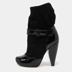 Marc Jacobs Black Fabric and Patent Sock Ankle Boots Size 37