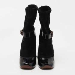 Marc Jacobs Black Fabric and Patent Sock Ankle Boots Size 37