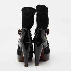 Marc Jacobs Black Fabric and Patent Sock Ankle Boots Size 37