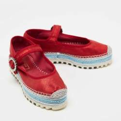 Marc Jacobs Metallic Red Nubuck Leather Crystal Embellished Suzi Mary Jane Espadrille Flats Size 36 