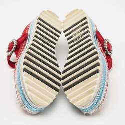 Marc Jacobs Metallic Red Nubuck Leather Crystal Embellished Suzi Mary Jane Espadrille Flats Size 36 