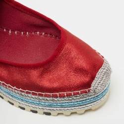 Marc Jacobs Metallic Red Nubuck Leather Crystal Embellished Suzi Mary Jane Espadrille Flats Size 36 