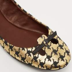 Marc Jacobs Gold/Black Leather Houndstooth Bow Ballet Flats Size 37