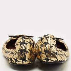 Marc Jacobs Gold/Black Leather Houndstooth Bow Ballet Flats Size 37