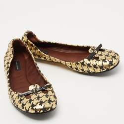 Marc Jacobs Gold/Black Leather Houndstooth Bow Ballet Flats Size 37