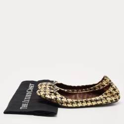 Marc Jacobs Gold/Black Leather Houndstooth Bow Ballet Flats Size 37