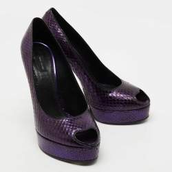 Marc Jacobs Purple Python Leather Peep Toe Pumps Size 38