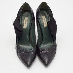 Marc Jacobs Black Snakeskin and Satin Side Bow Pointed Toe Pumps Size 39.5