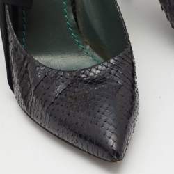 Marc Jacobs Black Snakeskin and Satin Side Bow Pointed Toe Pumps Size 39.5