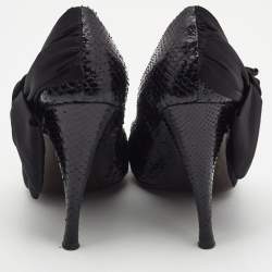 Marc Jacobs Black Snakeskin and Satin Side Bow Pointed Toe Pumps Size 39.5