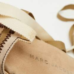 Marc Jacobs Beige Canvas Ankle Tie Wedge Sandals Size 39