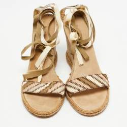 Marc Jacobs Beige Canvas Ankle Tie Wedge Sandals Size 39
