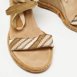 Marc Jacobs Beige Canvas Ankle Tie Wedge Sandals Size 39