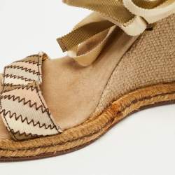 Marc Jacobs Beige Canvas Ankle Tie Wedge Sandals Size 39