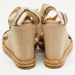 Marc Jacobs Beige Canvas Ankle Tie Wedge Sandals Size 39