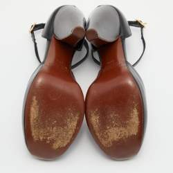 Pre Owned Marc Jacobs Black Leather T-Strap Pumps Size 37.5