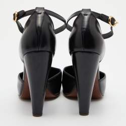 Pre Owned Marc Jacobs Black Leather T-Strap Pumps Size 37.5