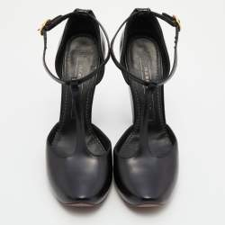 Pre Owned Marc Jacobs Black Leather T-Strap Pumps Size 37.5