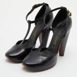 Pre Owned Marc Jacobs Black Leather T-Strap Pumps Size 37.5