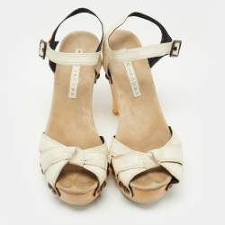 Marc Jacobs Cream Croc Embossed Leather Ankle Strap Clog Sandals Size 39