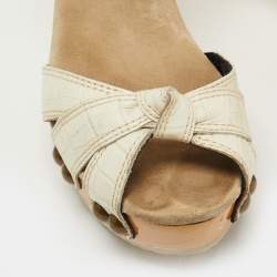 Marc Jacobs Cream Croc Embossed Leather Ankle Strap Clog Sandals Size 39