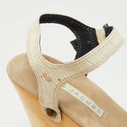 Marc Jacobs Cream Croc Embossed Leather Ankle Strap Clog Sandals Size 39