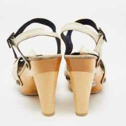 Marc Jacobs Cream Croc Embossed Leather Ankle Strap Clog Sandals Size 39
