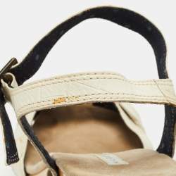 Marc Jacobs Cream Croc Embossed Leather Ankle Strap Clog Sandals Size 39