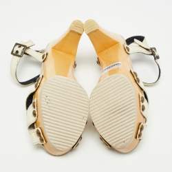 Marc Jacobs Cream Croc Embossed Leather Ankle Strap Clog Sandals Size 39