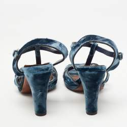 Pre Owned Marc Jacobs Blue Velvet Ankle Strap Sandals Size 39